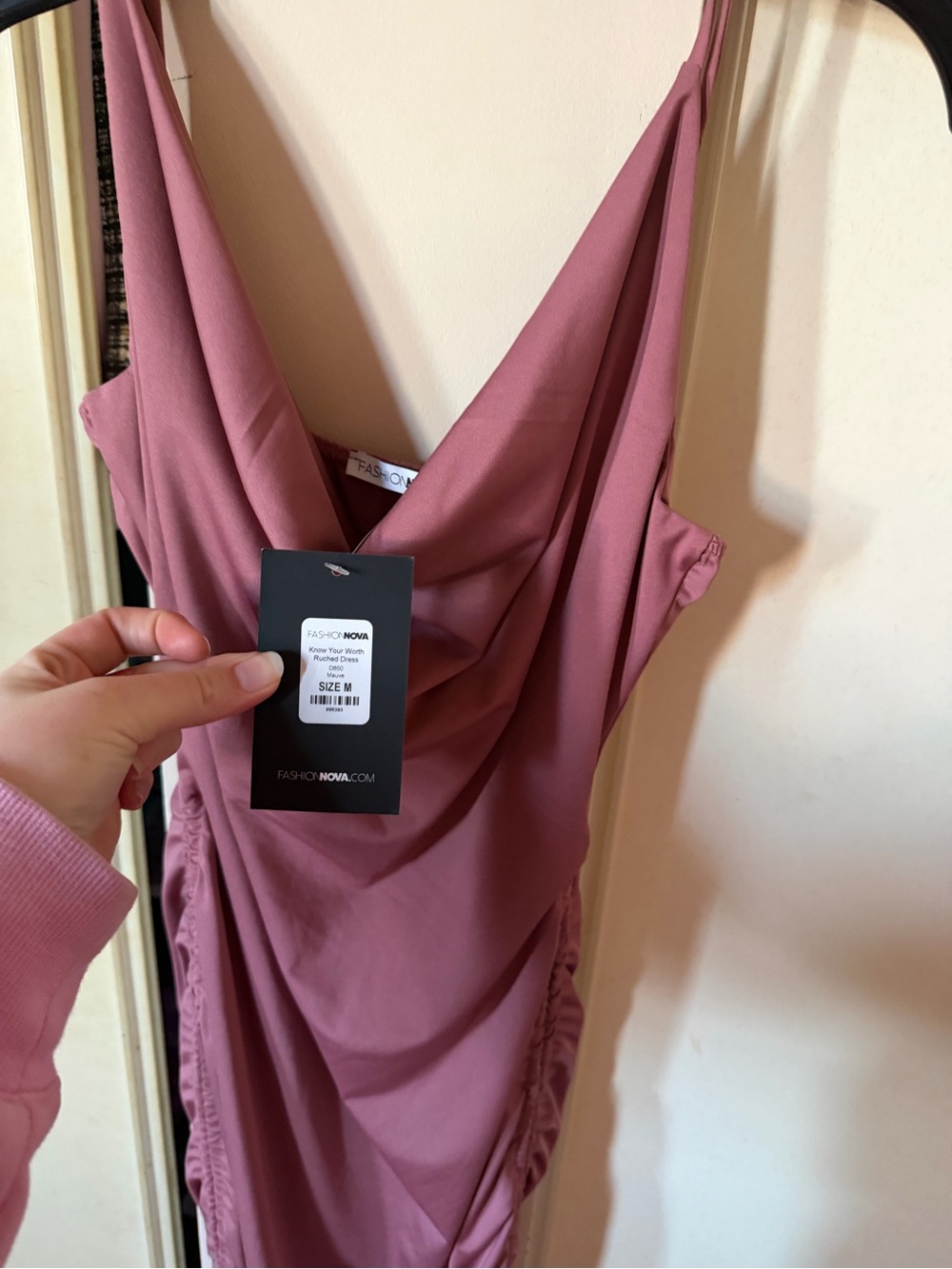Fashion Nova Dusty Rose Ruched Cowl Neck Dress